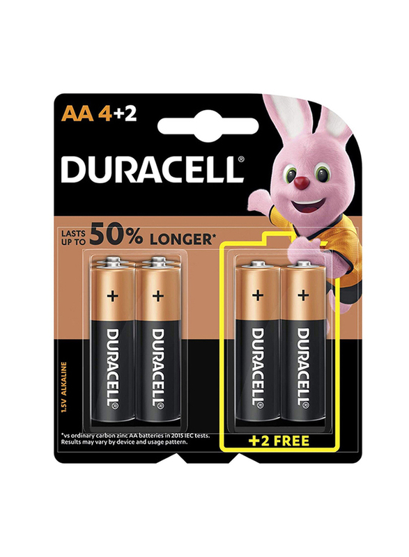 Duracell Type AA Alkaline Battery, 6 Pieces, 32045, Black/Gold