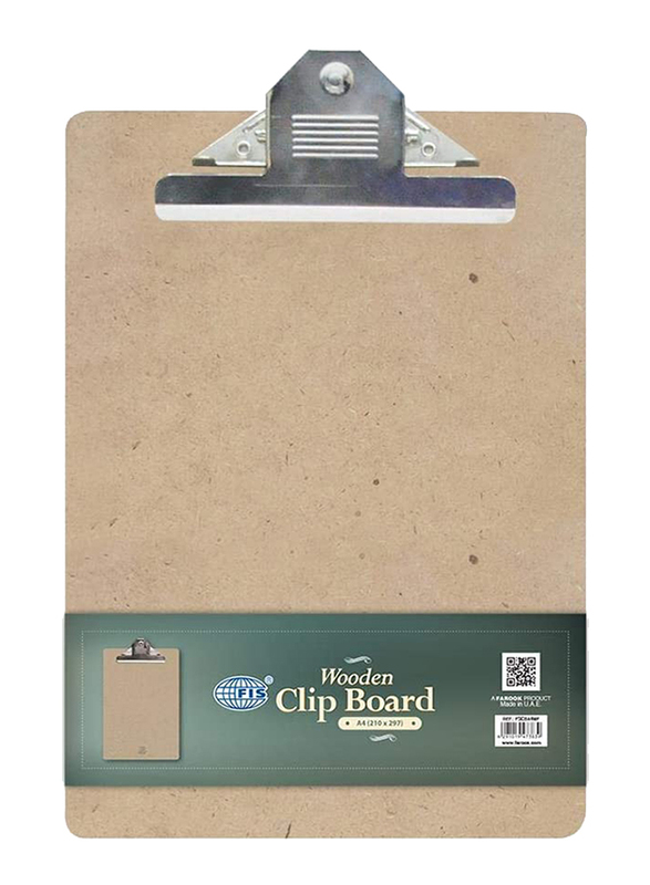 FIS Wooden Jumbo Clip Boards, A4 Size, Silver/Beige