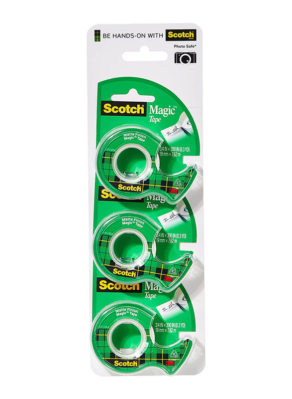3M Scotch Magic Tape with Plastic Dispenser, 3 Piece, Green