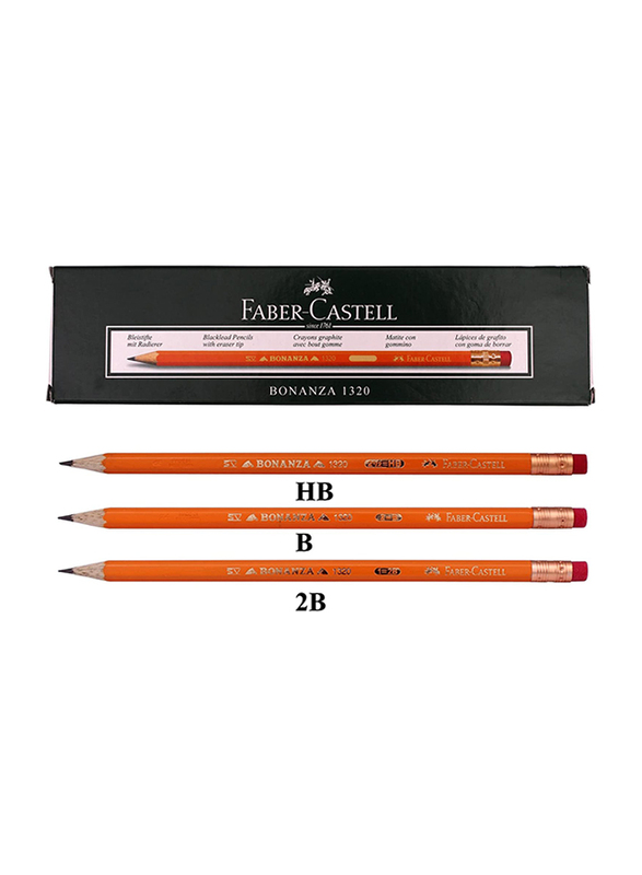 Faber-Castell Bonanza 1320 Drawing Pencils School with Eraser for Professionals, (HB/2B/B), Orange