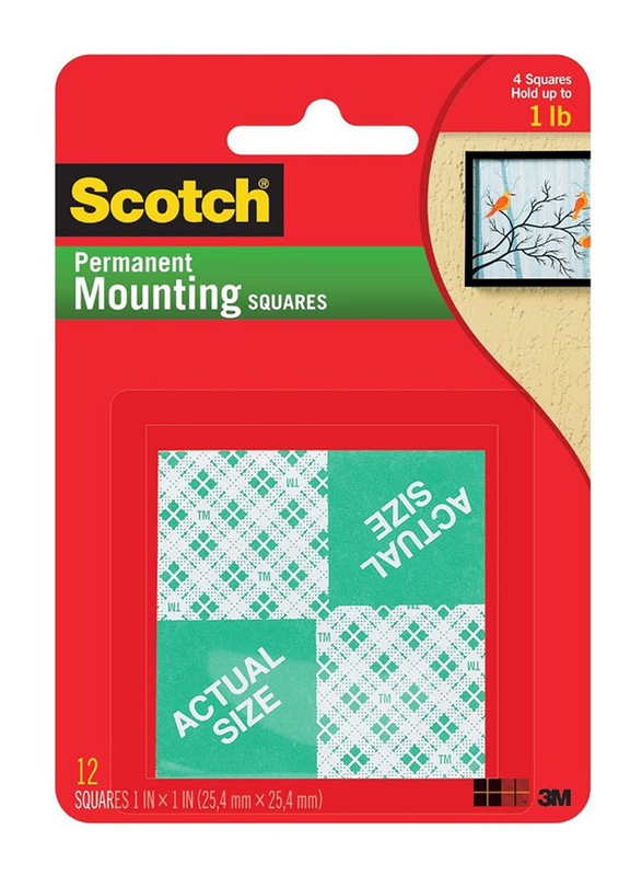 Scotch Permanent Mounting Squares, 1 x 1 Inch, 111-24, Green/White