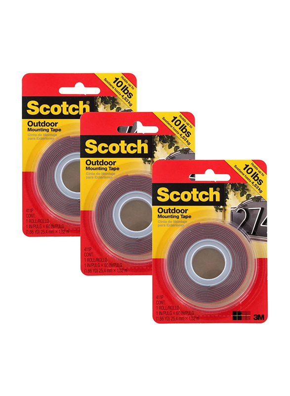 Scotch Double Sided Outdoor Hanging Tape, 3 Piece, Red
