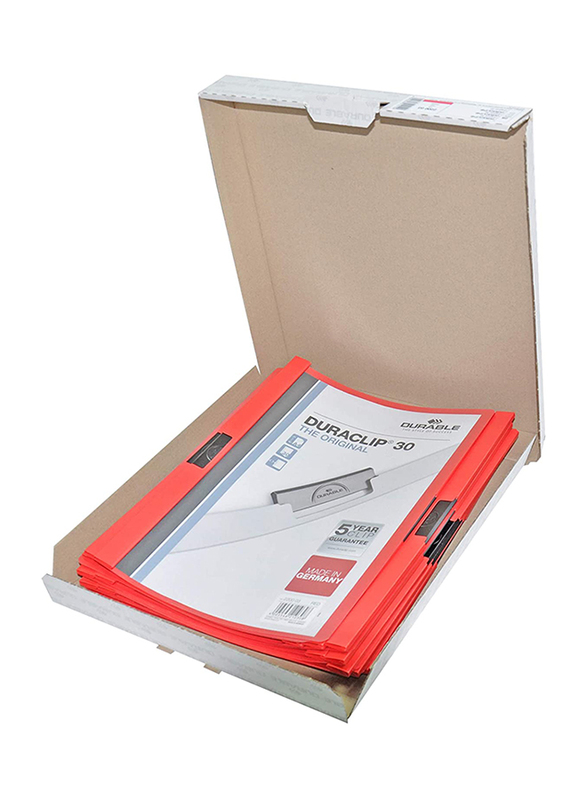 Durable Heavy Duty Plastic File, 25 Pieces, A4 Size, Red/Clear