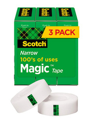 Scotch Narrow Magic Tape, 1/2 x 1296 inch, 3 Rolls, Transparent