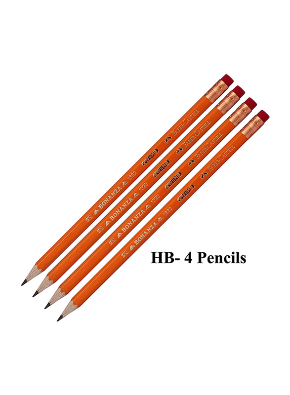 Faber-Castell Bonanza 1320 Drawing Pencils School with Eraser for Professionals, (HB/2B/B), Orange