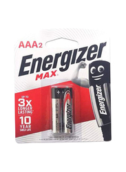 Energizer E92BP2 Max Alkaline AAA Battery, 2 Pieces, Black/Silver