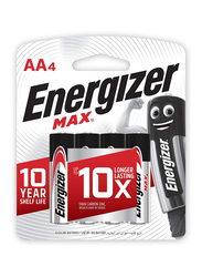 Energizer Max 1.5V AA Alkaline Batteries, 4 Pieces, Multicolour