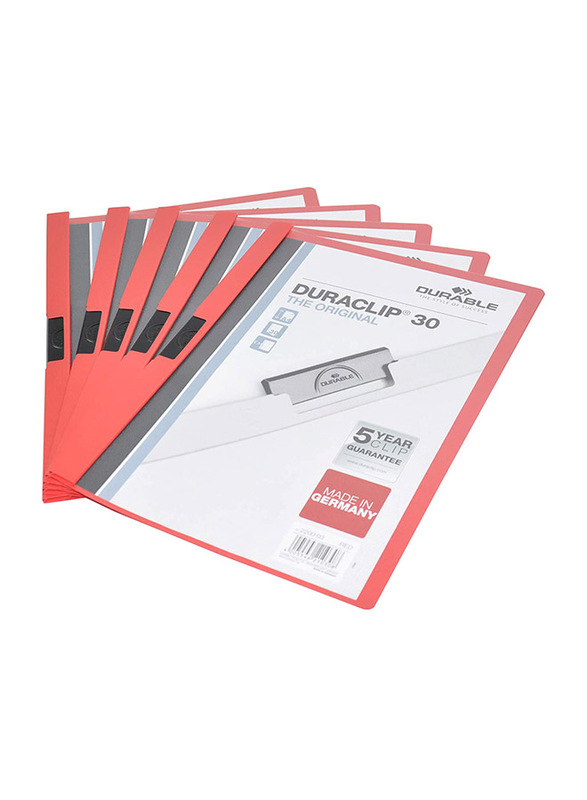 Durable Heavy Duty Plastic File, 25 Pieces, A4 Size, Red/Clear