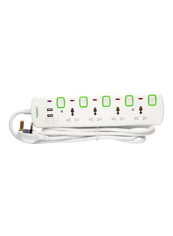 

Terminator 4-Way 2 USB Charging Ports Power Extension, 3 Meter, TPB 854U, White
