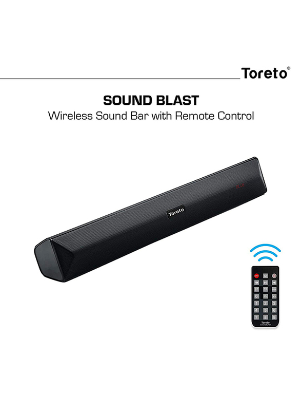 Toreto Wireless Sound Bar Rechargeable with Infrared Wireless Remote Control Blast, TOR-327, Black