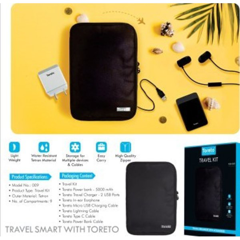 

Toreto 5000mAh Travel Organizer with Accessories, Black