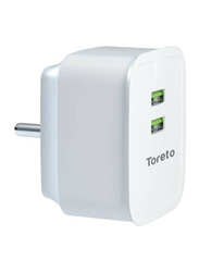 Toreto Dual USB Type C EU Plug Home Charger, 1-Meter, White