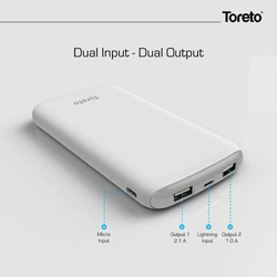 Toreto 10000mAh Power Bank, TOR-31, White
