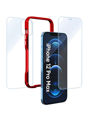 Break Protection Apple iPhone 12 Pro Max Unbreakable 360° Front Back & Side Tempered Glass Screen Protection, Red/Clear