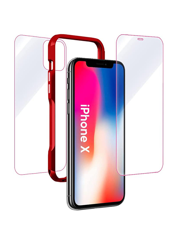 Break Protection Apple iPhone X Unbreakable 360° Front Back & Side Tempered Glass Screen Protection, Red/Clear