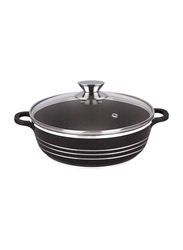36cm Non-Stick Round Shallow Casserole with Lid, Black