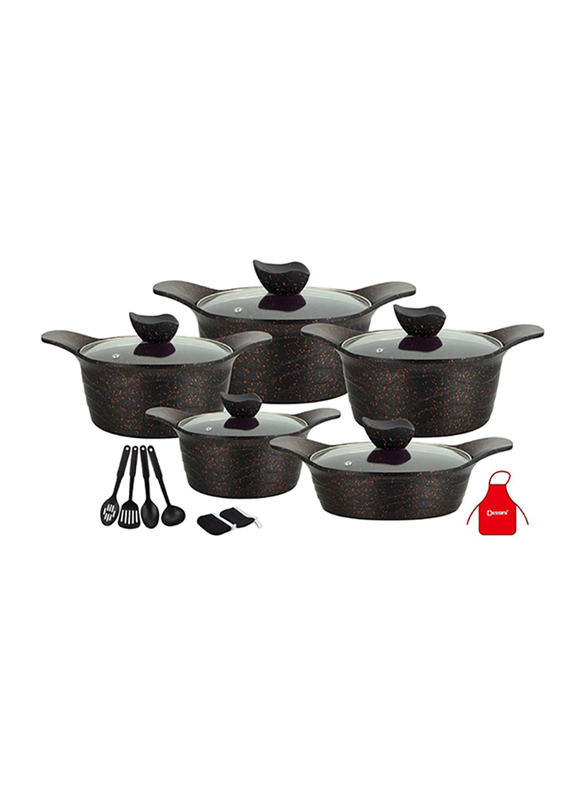 

Dessini 17-Piece Granite Round Cooking Pot Set with Kitchen Tools, Black