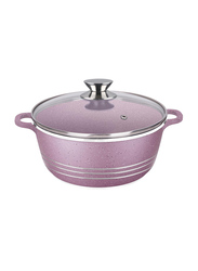 24cm Non-Stick Round Casserole with Glass Lid, Pink