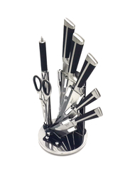 9-Piece Stainless Steel Knife Set with 360 Degree Stand, Silver/Black
