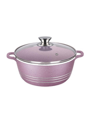32cm Non-Stick Round Casserole with Glass Lid, Pink