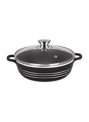 28cm Non-Stick Round Shallow Casserole with Lid, Black