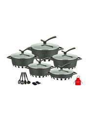 Dessini 17-Pieces Granite Round Cooking Pot Set with Kitchen Tools, Grey