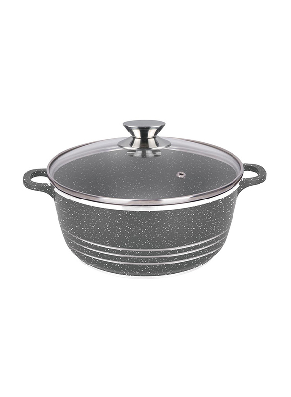 32cm Non-Stick Round Casserole with Glass Lid, Grey