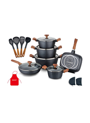Dessini 19-Pieces Granite Round Cooking Pot Set with Kitchen Tools, Black