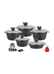 Dessini 17-Piece Granite Round Cooking Pot Set with Kitchen Tools, Black