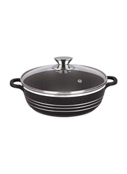 32cm Non-Stick Round Shallow Casserole with Lid, Black