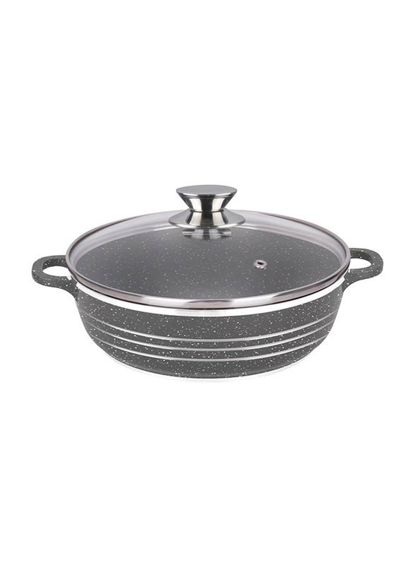 28cm Non-Stick Round Shallow Casserole with Lid, Grey