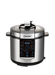 Dessini 6L Stainless Steel Round Electric Pressure Cooker with Lid, AKA768, Silver/Black