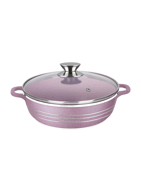 28cm Non-Stick Round Shallow Casserole with Lid, Pink
