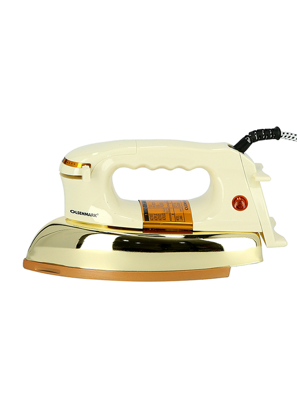 Olsenmark Automatic Dry Iron with Non-Stick Golden Teflon Plate 1200W, OMDI1501, White/Gold