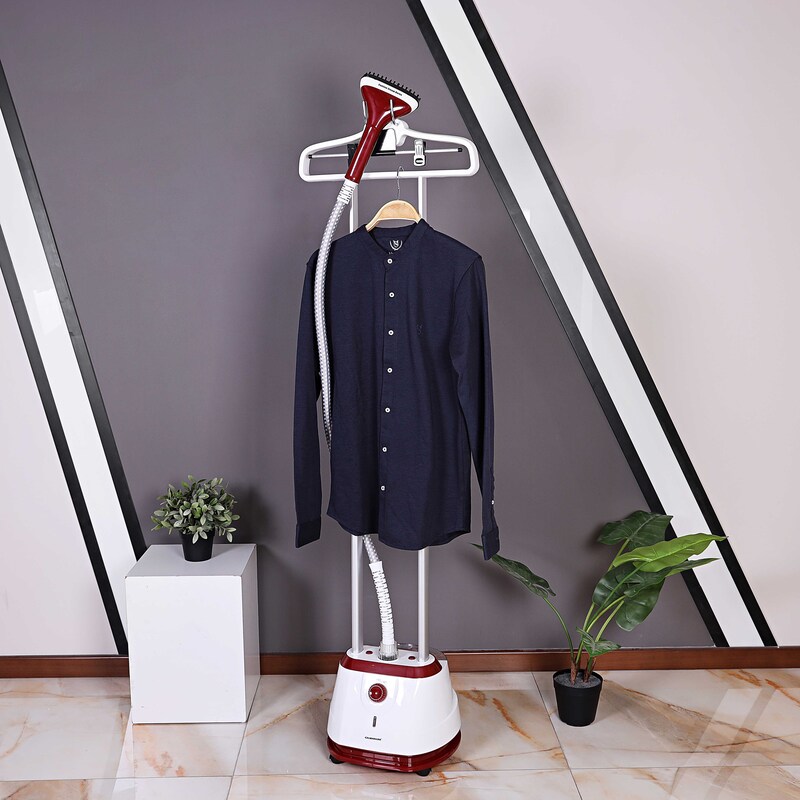Olsenmark 2L Double Stand Vertical Garment Steamer, 1980W, OMGS1761, White/Red