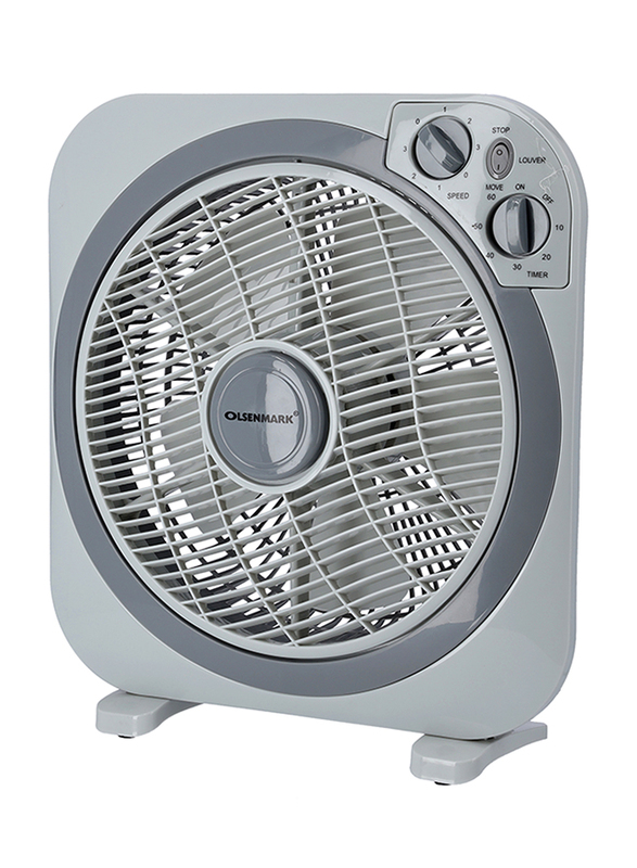 Olsenmark 12-inch Powerful Personal Desk Box Fan with Copper Motor, 60W, OMF1723, Grey