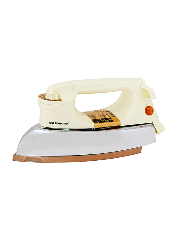 Olsenmark Automatic Dry Iron with Non-Stick Golden Teflon Plate 1200W, OMDI1503, Off White/Silver