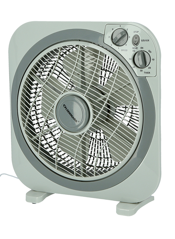 Olsenmark 12-inch Powerful Personal Desk Box Fan with Copper Motor, 60W, OMF1723, Grey
