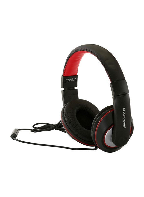 Olsenmark Over-Ear Portable Wireless Headphone with Built-in Microphone, Black/Red