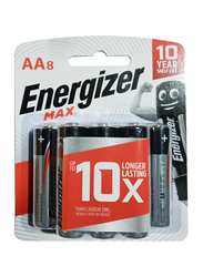 Energizer Max 1.5V AA Alkaline Batteries, E91BP8, 8 Pieces, Black/Silver