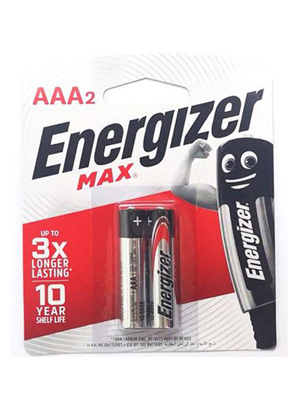 Energizer Max 1.5V AAA Alkaline Batteries, E92BP2, 2 Pieces, Black/Silver