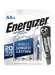 Energizer Ultimate Lithium AA Batteries, L91BP4, 4 Pieces, Silver