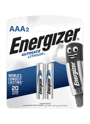 Energizer Ultimate Lithium AAA Batteries, L92BP2, 2 Pieces, Silver