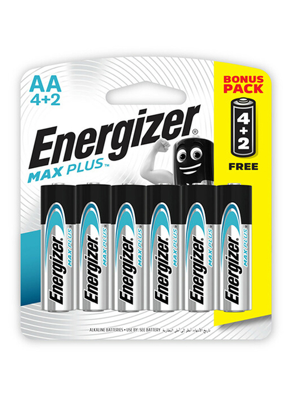 

Energizer Max Plus AA Battery, Promo Pack 4 + 2 Pieces, Silver