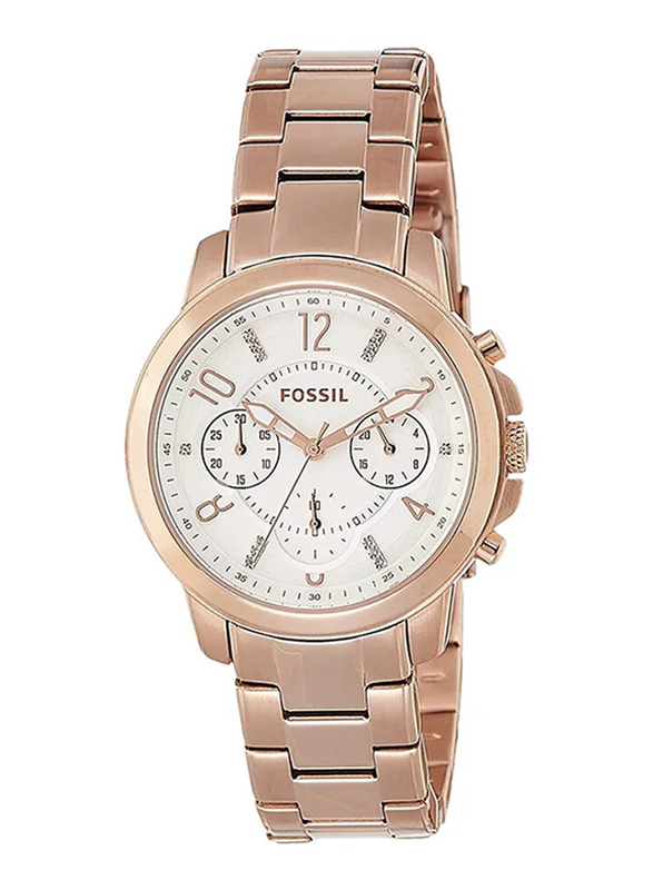 

Fossil Gwynn Analog Quartz Watch for Women with Stainless Steel Band, Water Resistant and Chronograph, ES4035, Rose Gold-White