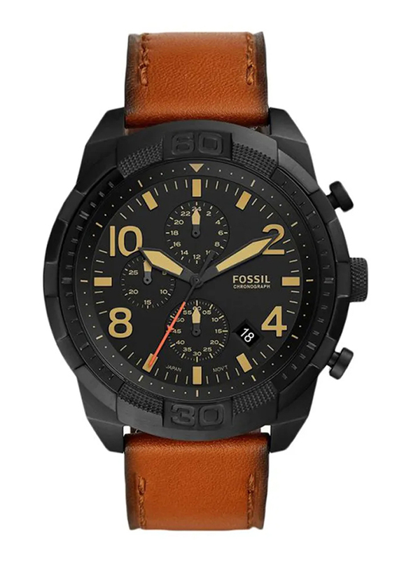 

Fossil Bronson Analog Quartz Watch for Men with Leather Band, Water Resistant and Chronograph, FS5714, Brown-Black