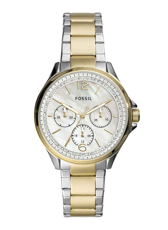 

Fossil Analog Quartz Watch for Women with Stainless Steel Band, Water Resistant and Chronograph, ES4781, Gold/Silver-Silver