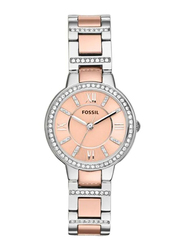 Fossil Virginia Analog Quartz Watch for Women with Stainless Steel Band, Water Resistant, ES3405, Rose Gold/Silver-Rose Gold