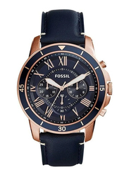 Fossil Grant Sport Analog Quartz Watch for Men with Leather Band, Water Resistant and Chronograph, FS5237, Blue