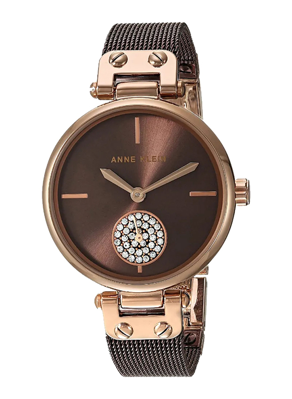 

Anne Klein Analog Quartz Watch for Women with Stainless Steel Band, Water Resistant, AK/3001RGBN, Brown